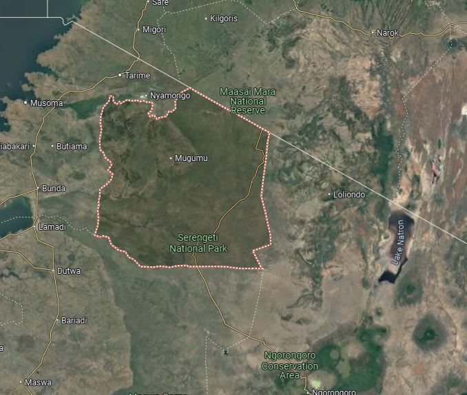 Map Screengrab of Serengeti National Park